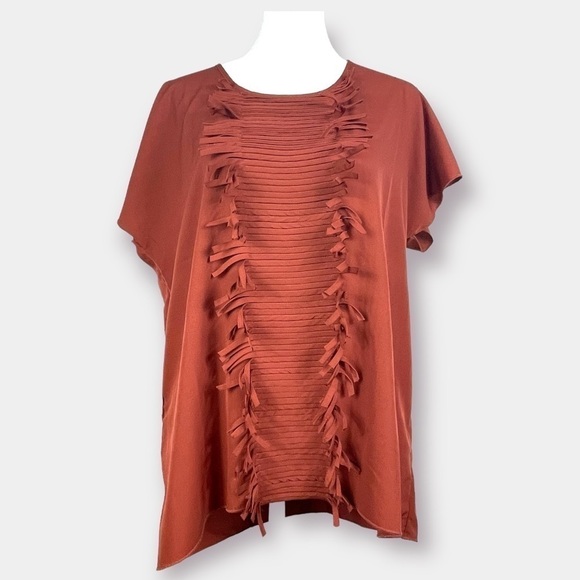 NEW Dash by Kardashian Vertical Fringe Top Blouse Rust Size XS - Picture 2 of 4